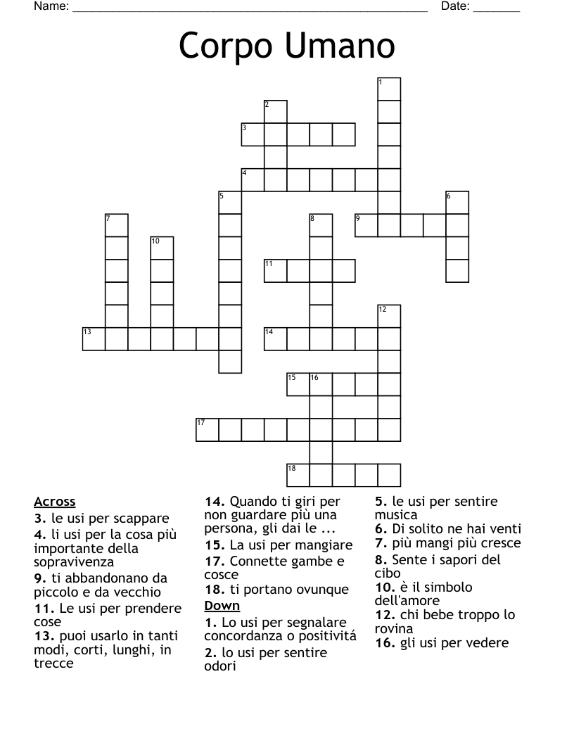 Corpo Umano Crossword
