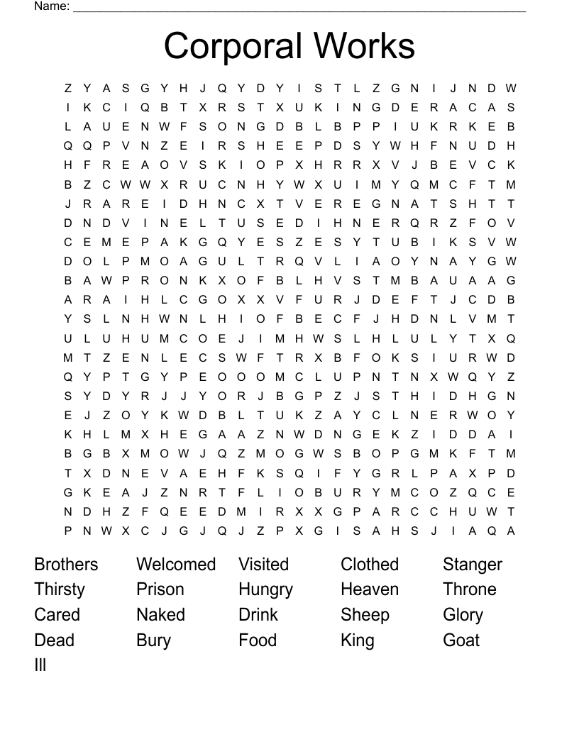 Corporal Works Word Search