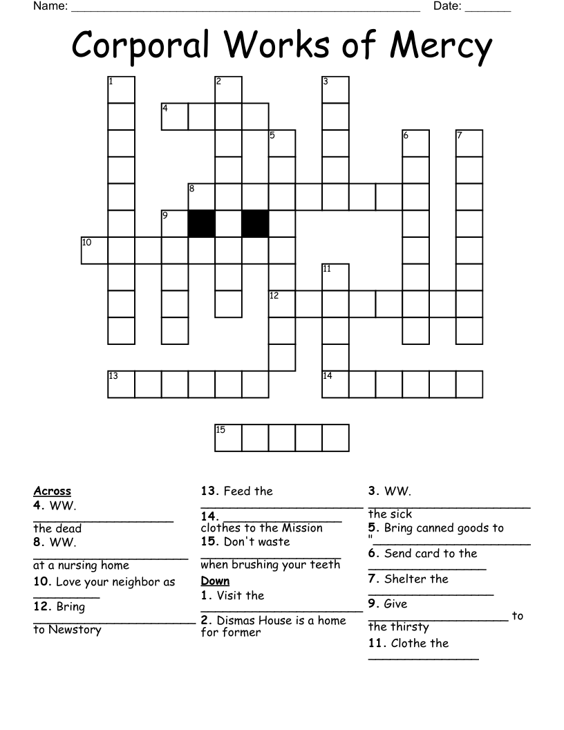 Corporal Works of Mercy Crossword