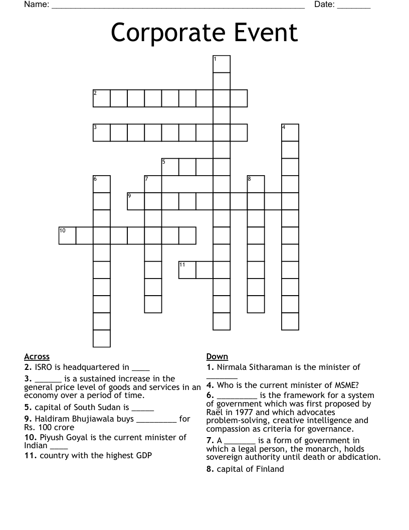 Corporate Event Crossword