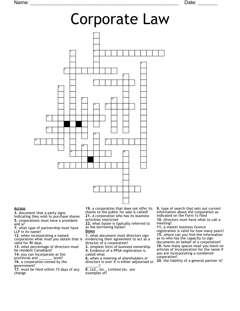 Corporate Law Crossword