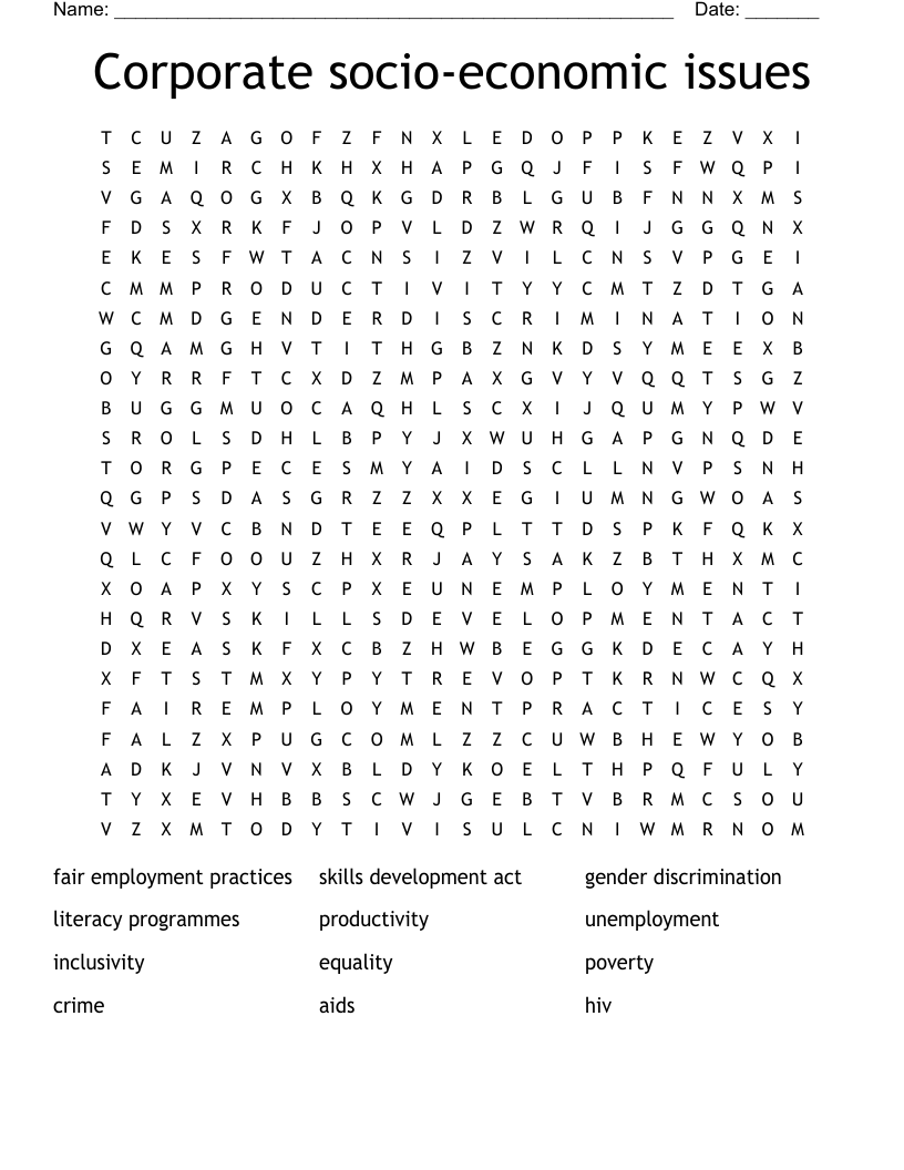 Corporate socio-economic issues Word Search