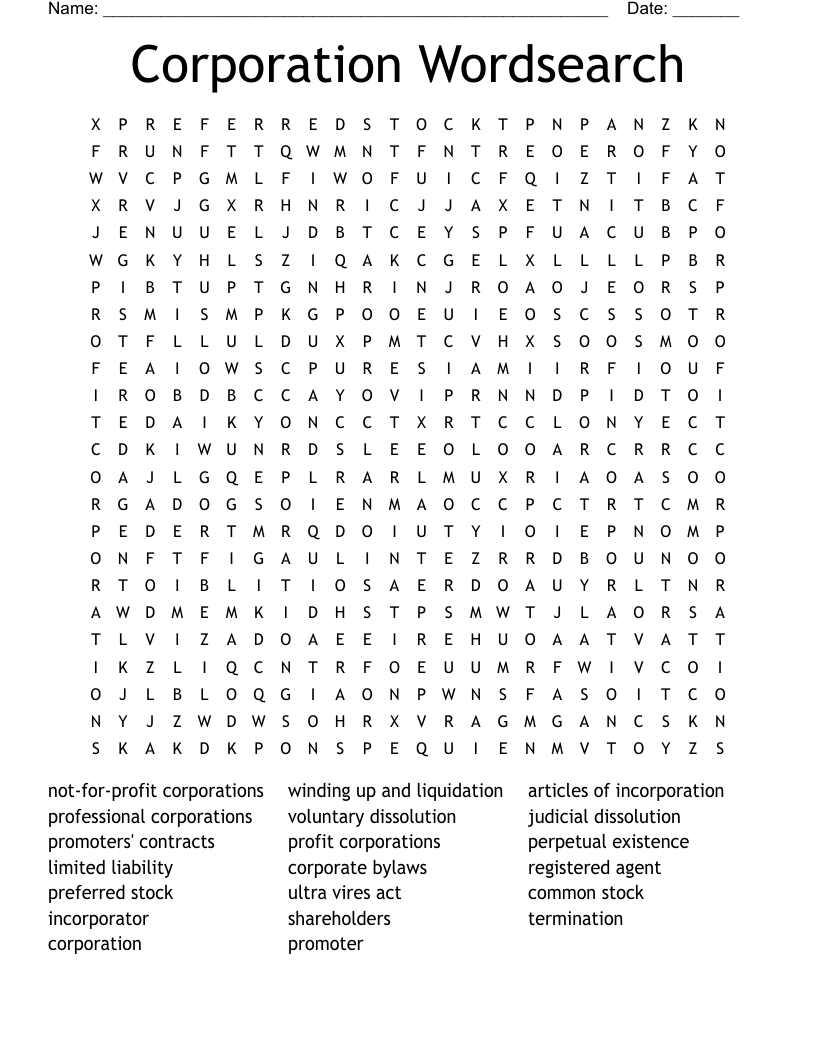 Corporation Wordsearch