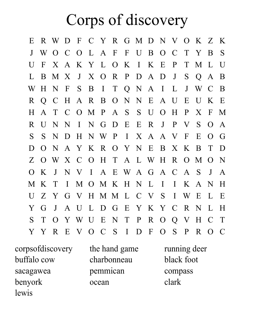 Corps of discovery Word Search