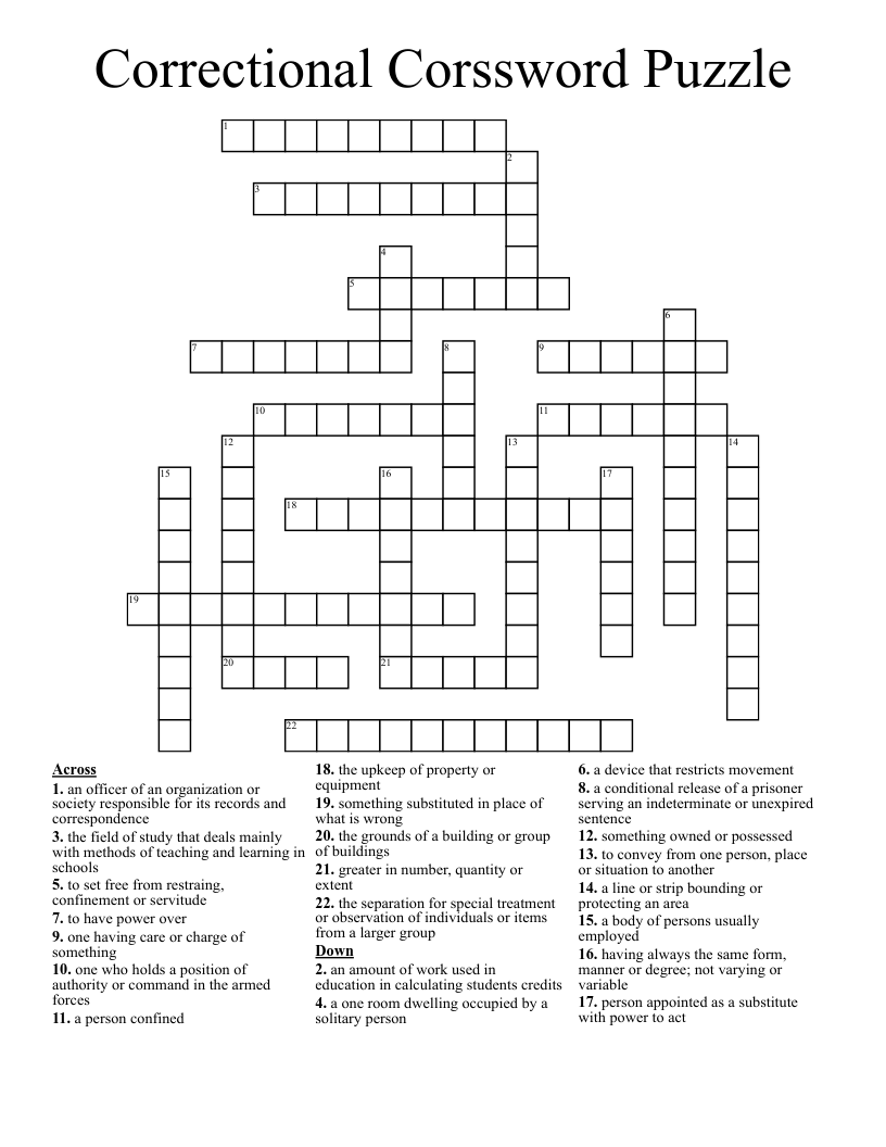 Correctional Corssword Puzzle Crossword
