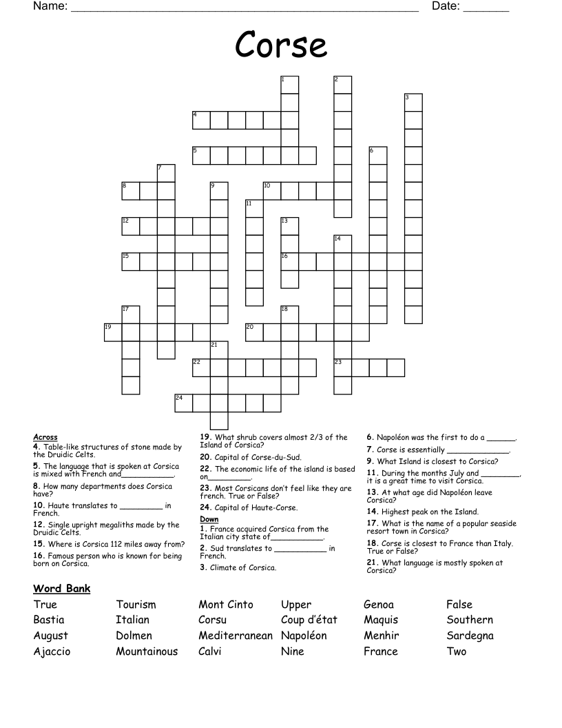 Corse Crossword