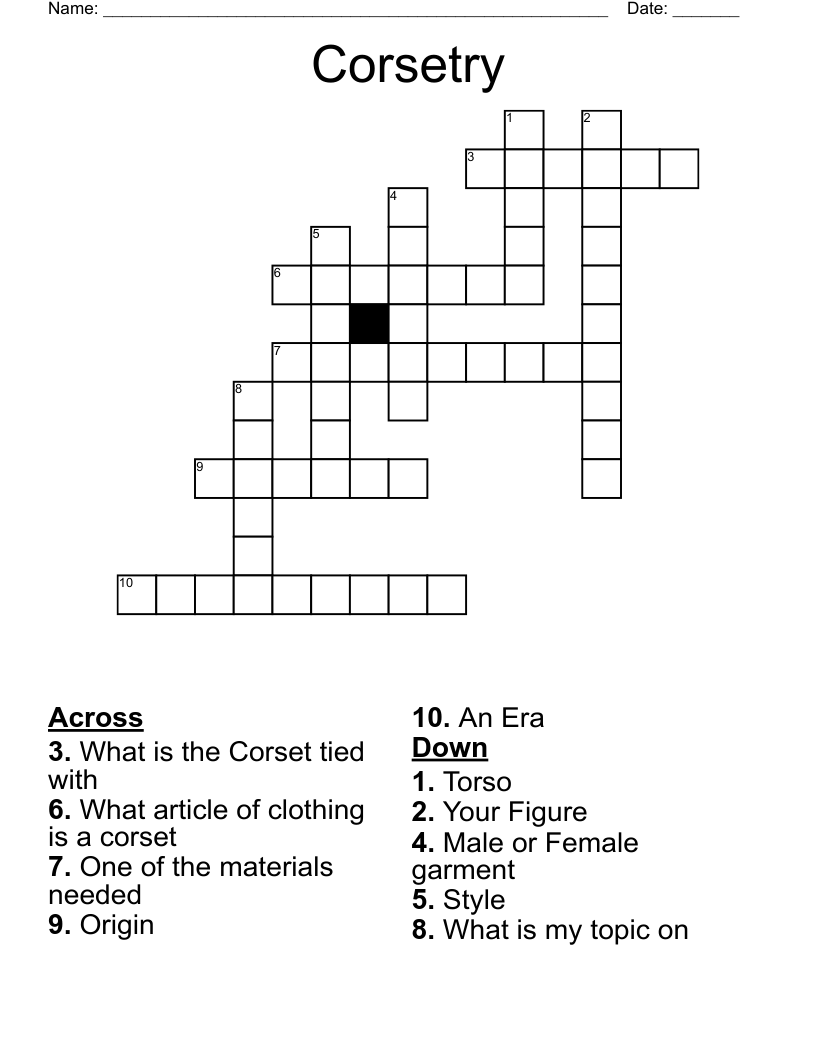Corsetry Crossword
