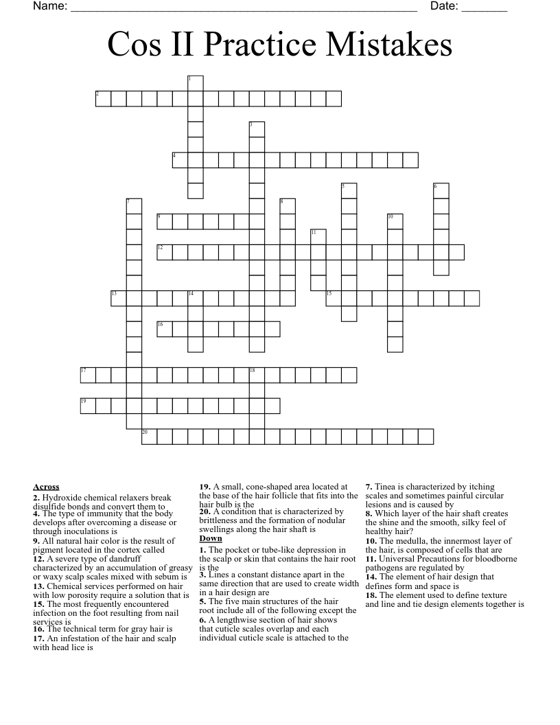 Cos II Practice Mistakes Crossword