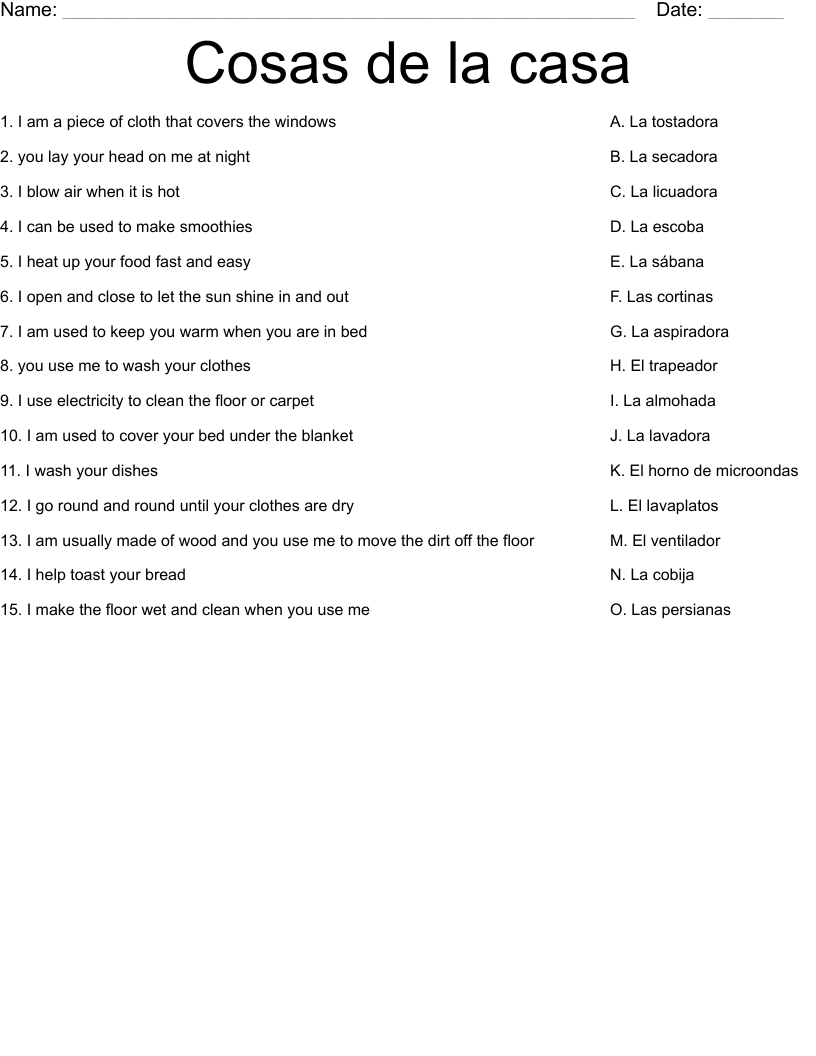 Cosas de la casa Worksheet