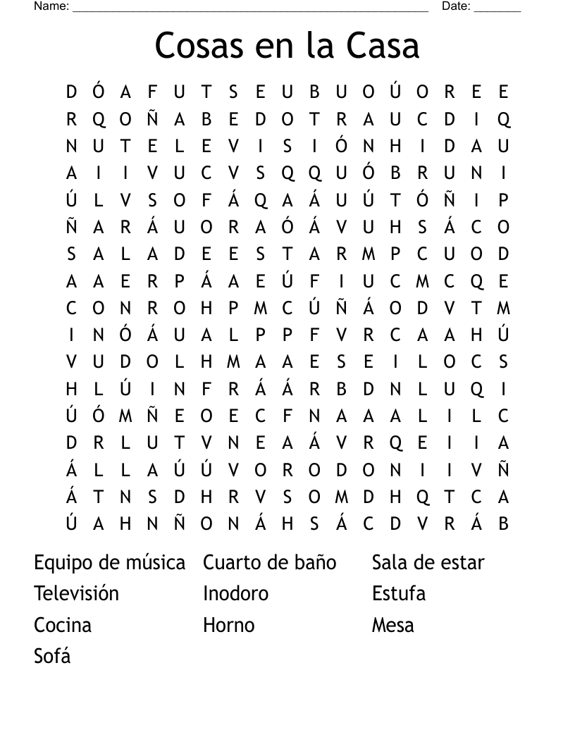 Cosas en la Casa Word Search