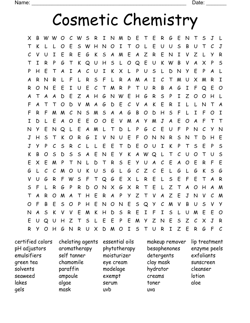 Cosmetic Chemistry  Word Search