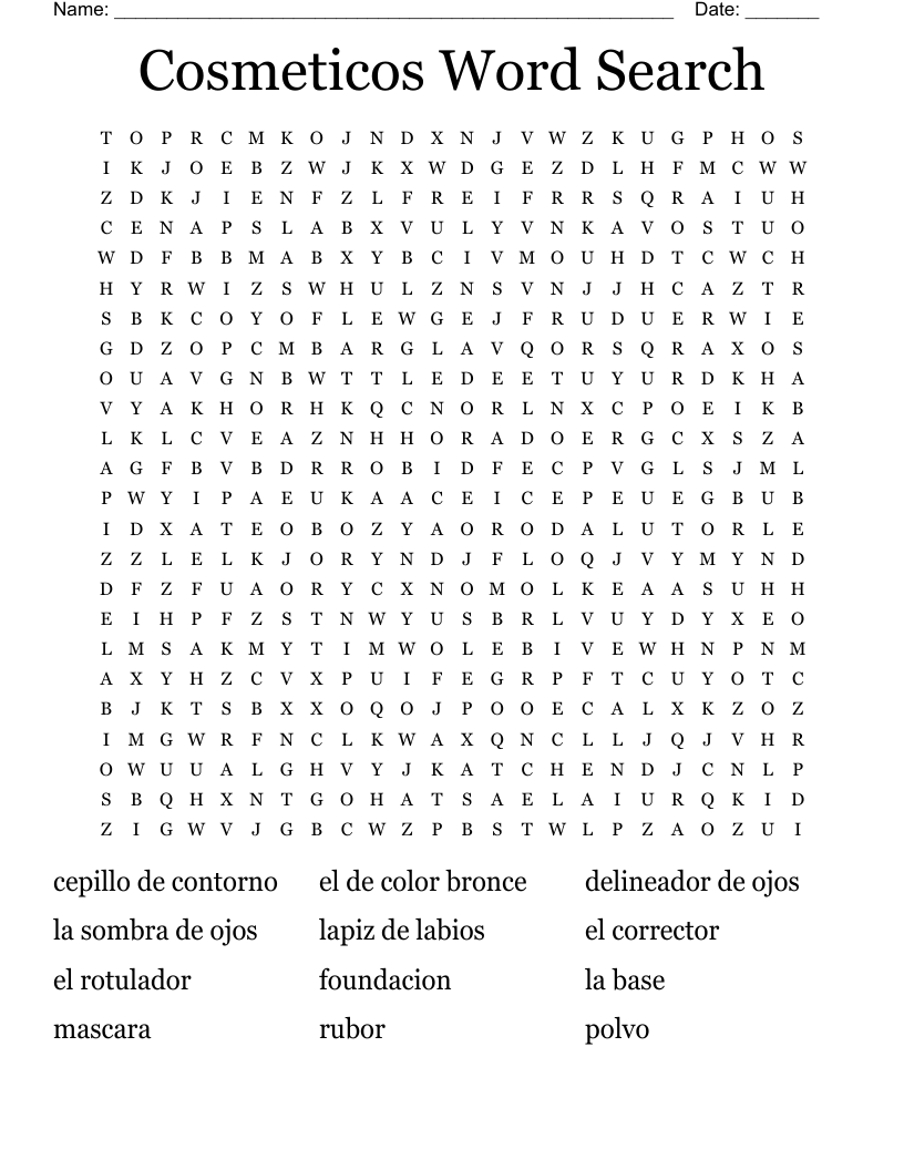 Cosmeticos Word Search