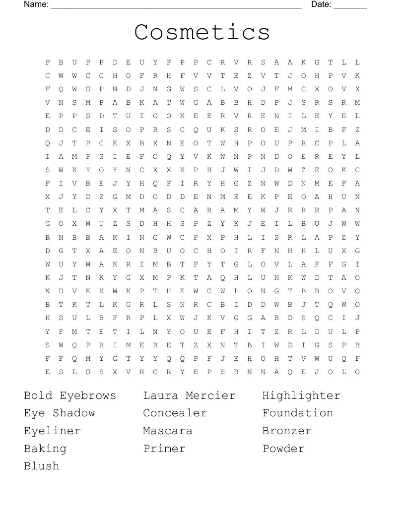 Cosmetics Word Search