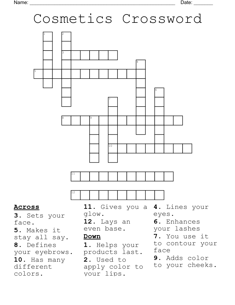Cosmetics Crossword  