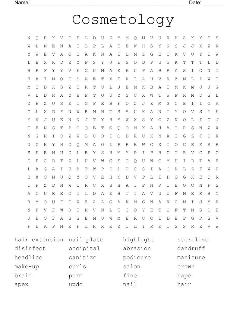 Cosmetology Word Search
