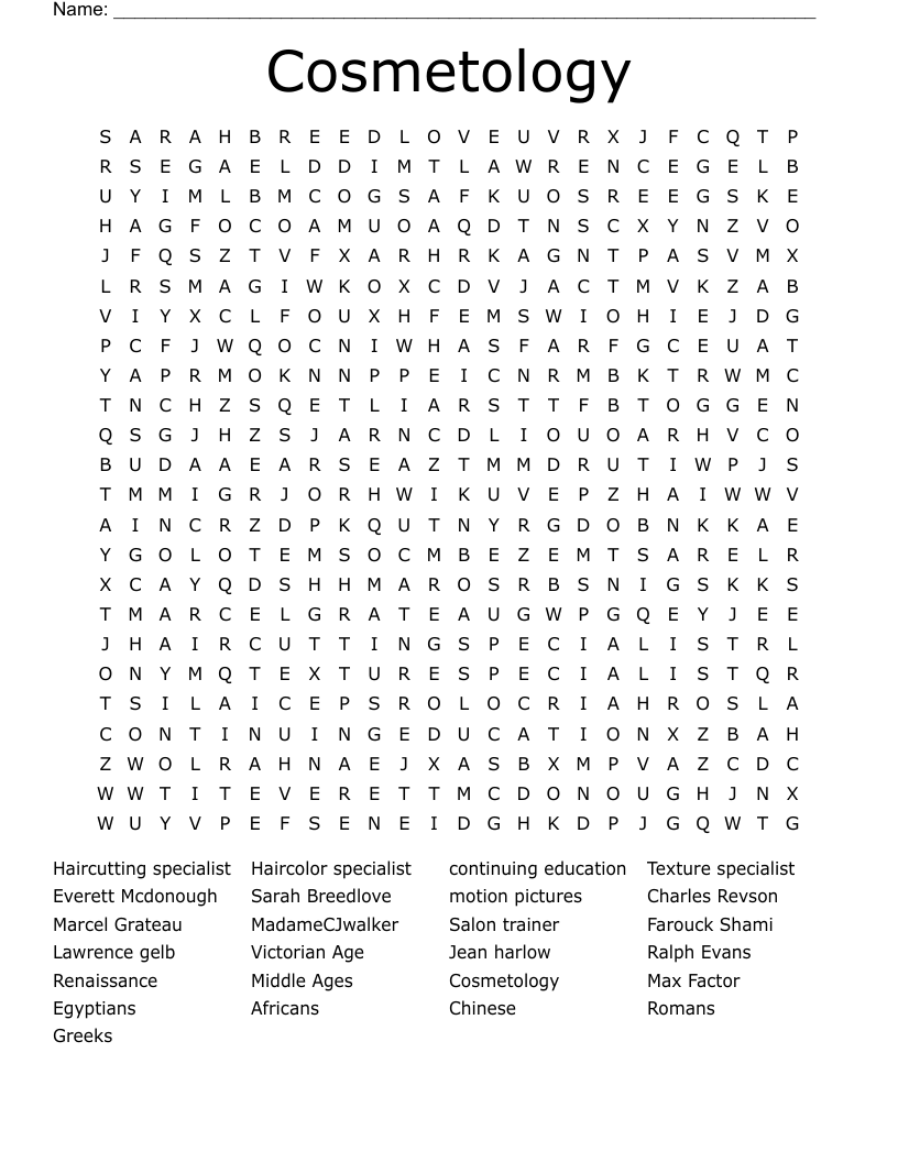 Cosmetology Word Search
