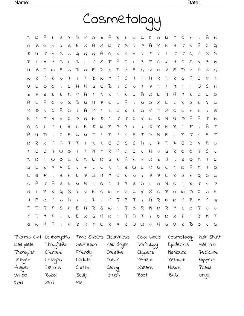 Cosmetology Word Search