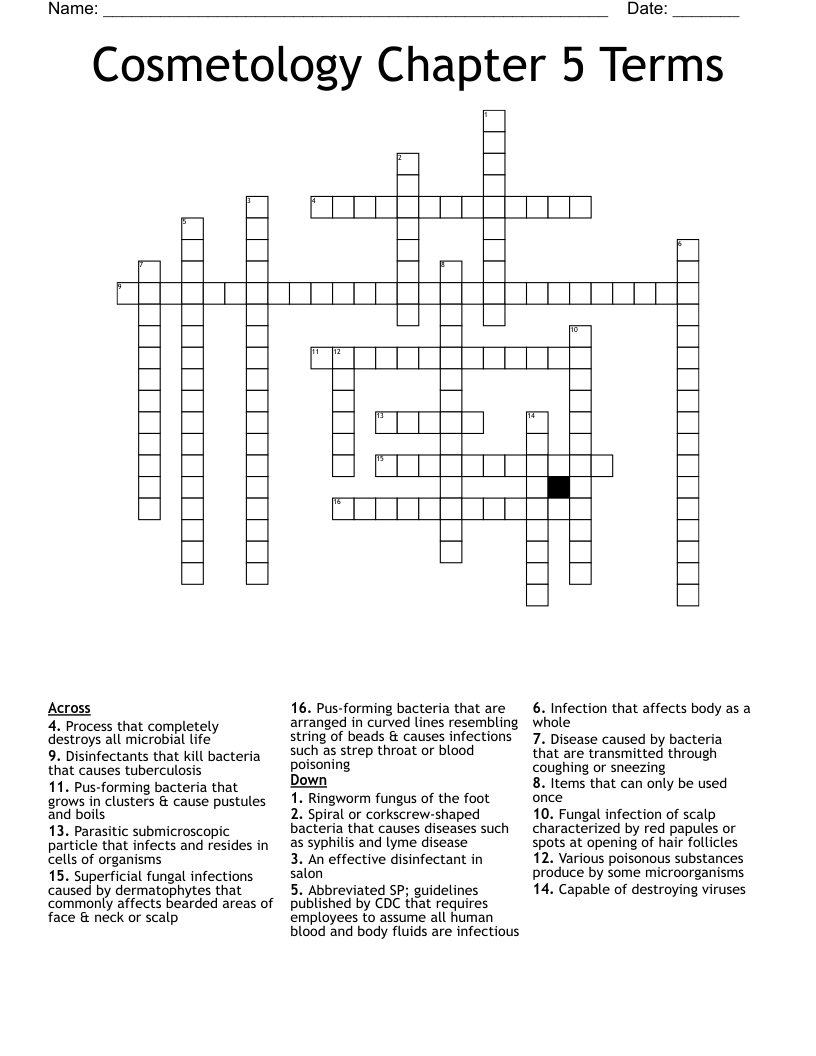 Cosmetology Chapter 5 Terms  Crossword