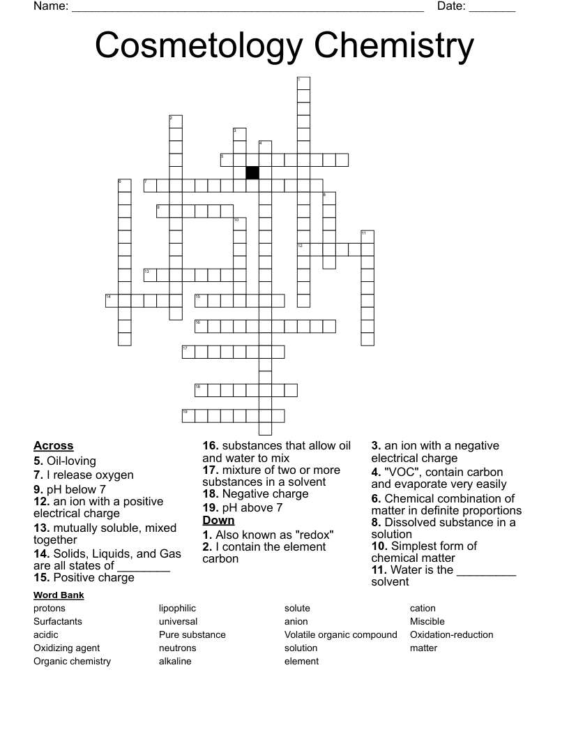 Cosmetology Chemistry  Crossword