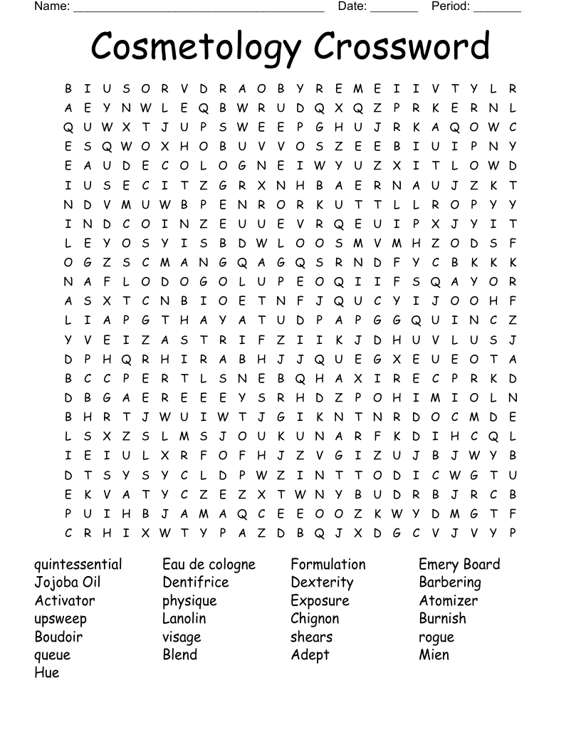 Cosmetology Crossword Word Search