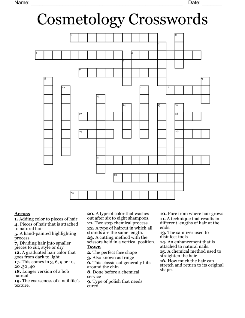 Cosmetology Crosswords
