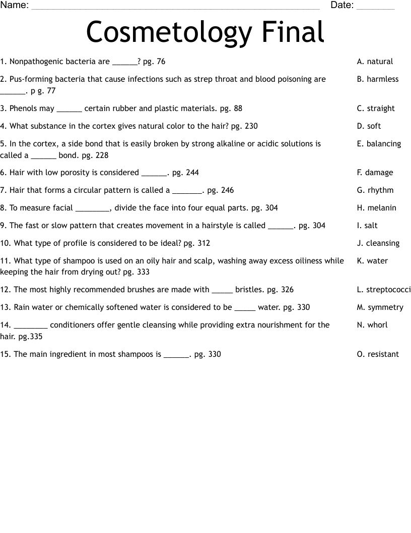Cosmetology Final Worksheet
