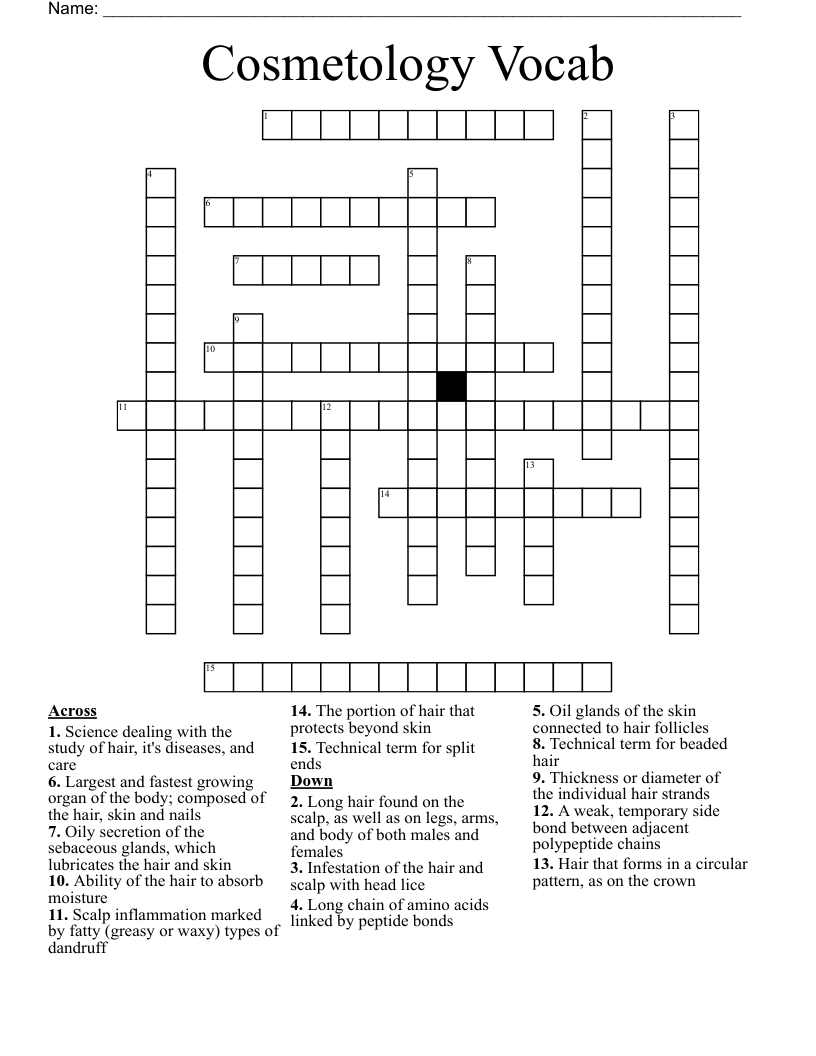 Cosmetology Vocab Crossword