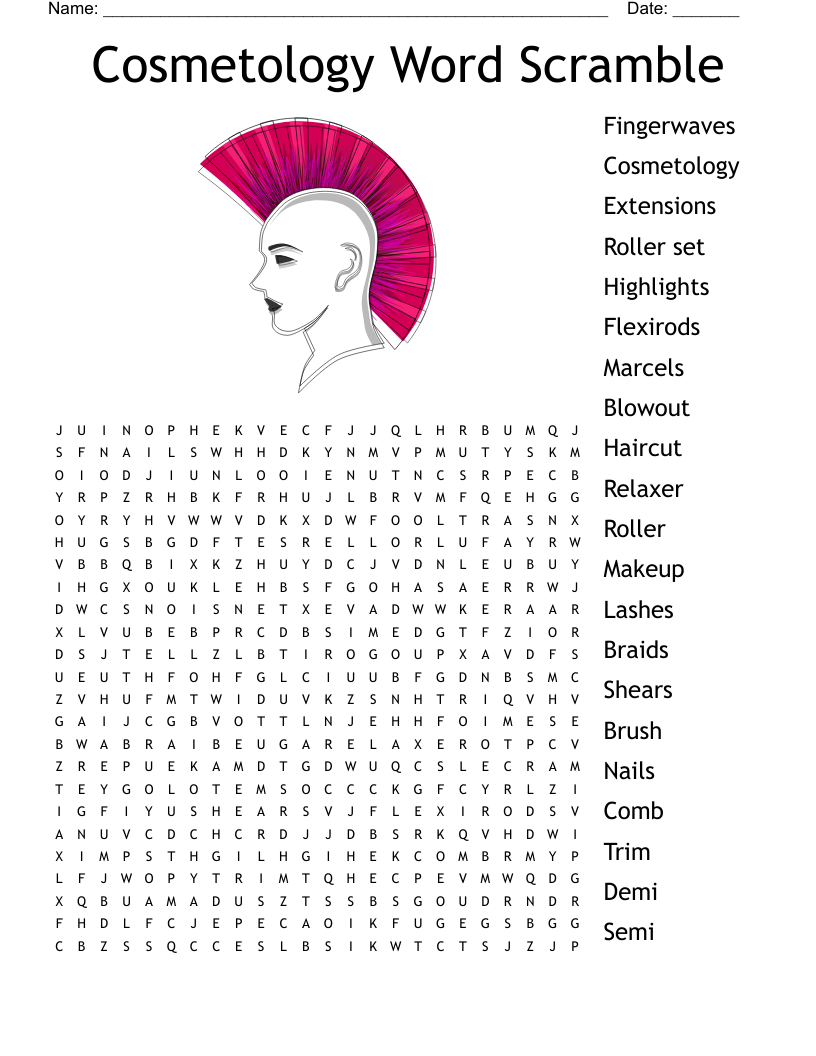 Cosmetology Word Scramble  Word Search