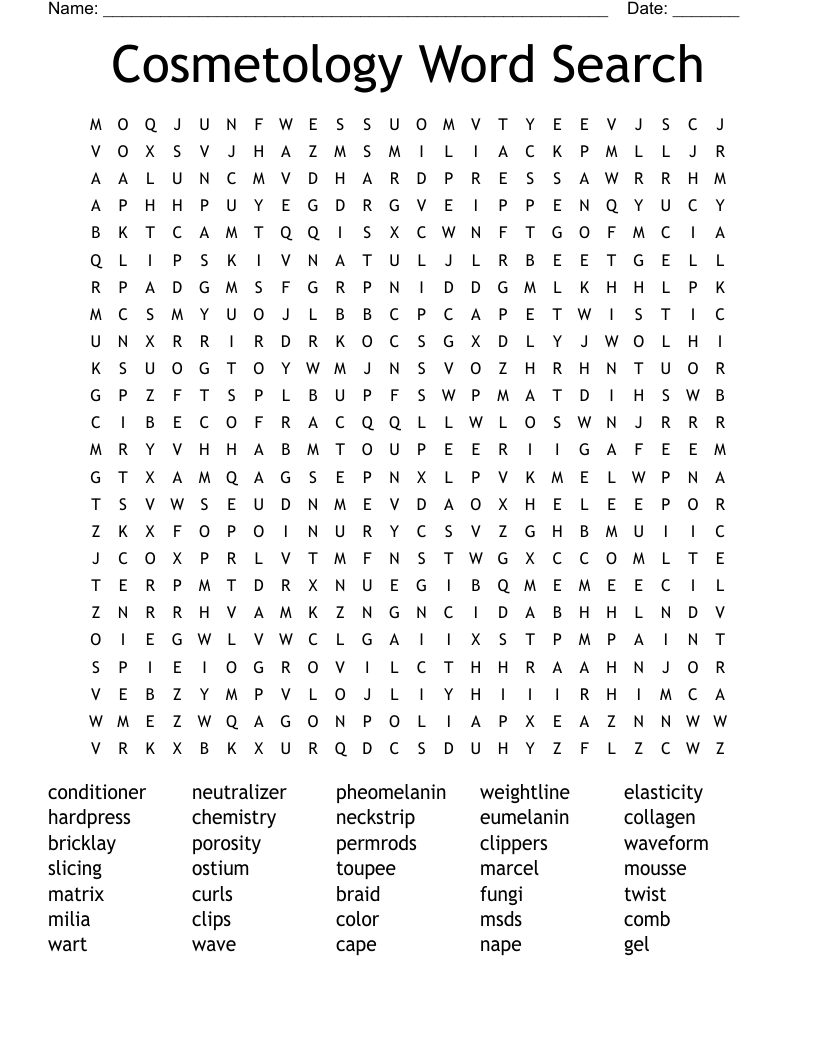 Cosmetology Word Search
