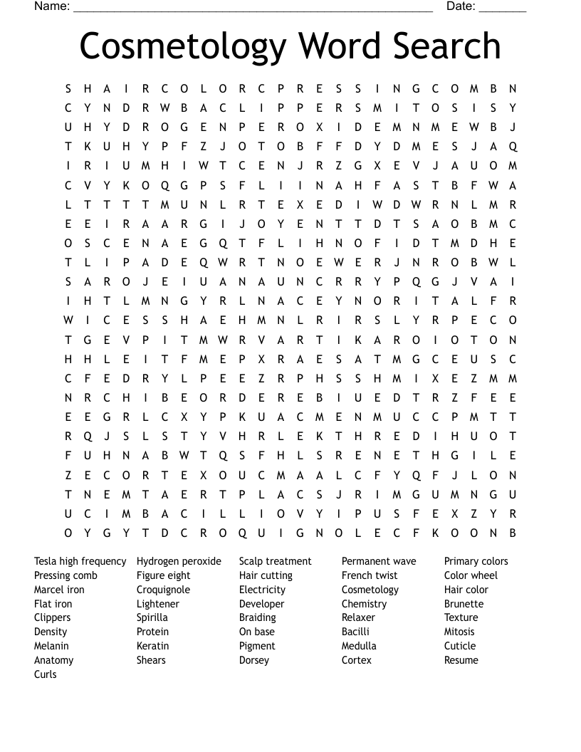 Cosmetology Word Search 