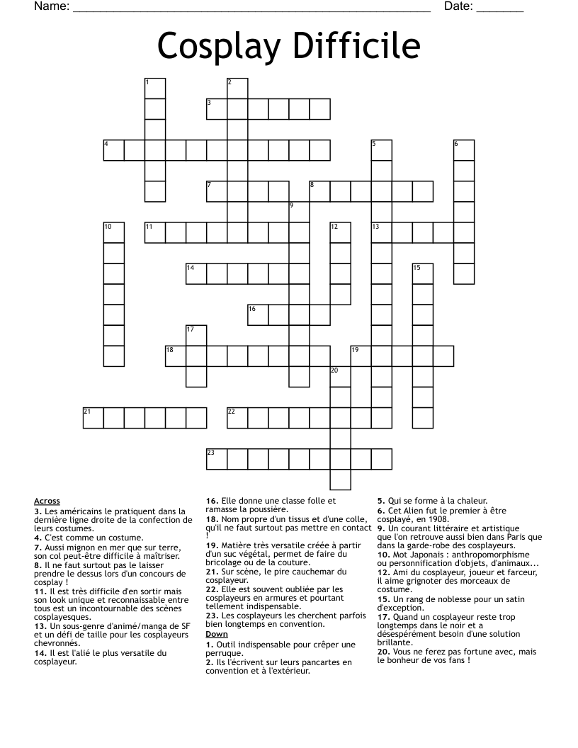 Cosplay Difficile Crossword