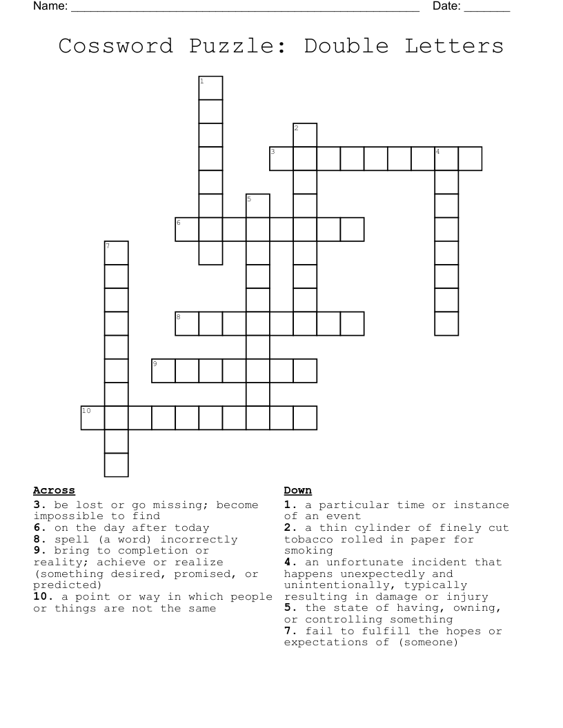 Cossword Puzzle: Double Letters Crossword