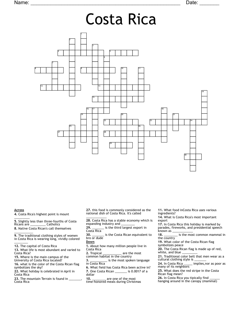 Costa Rica Crossword