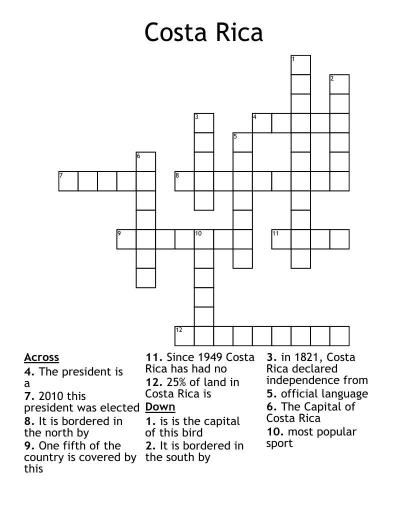 Costa Rica Crossword