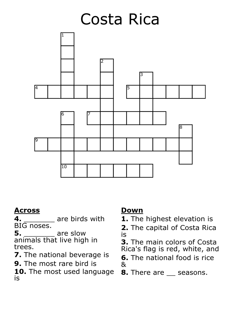 Costa Rica Crossword