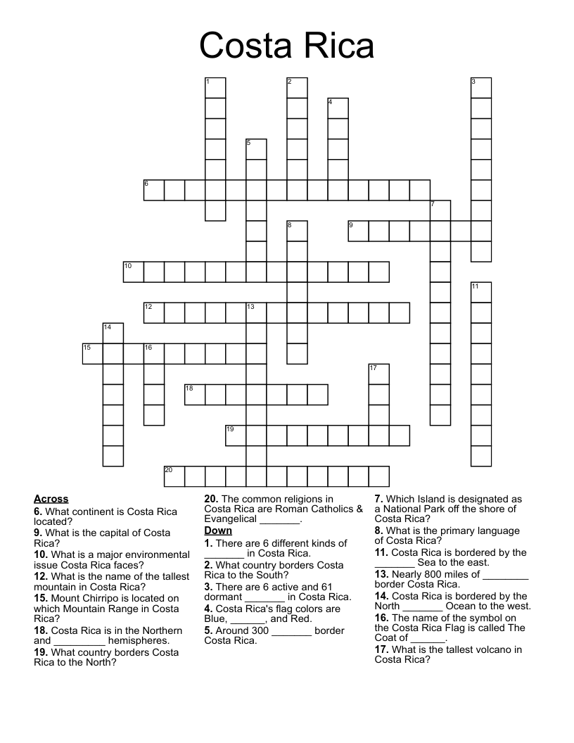 Costa Rica Crossword
