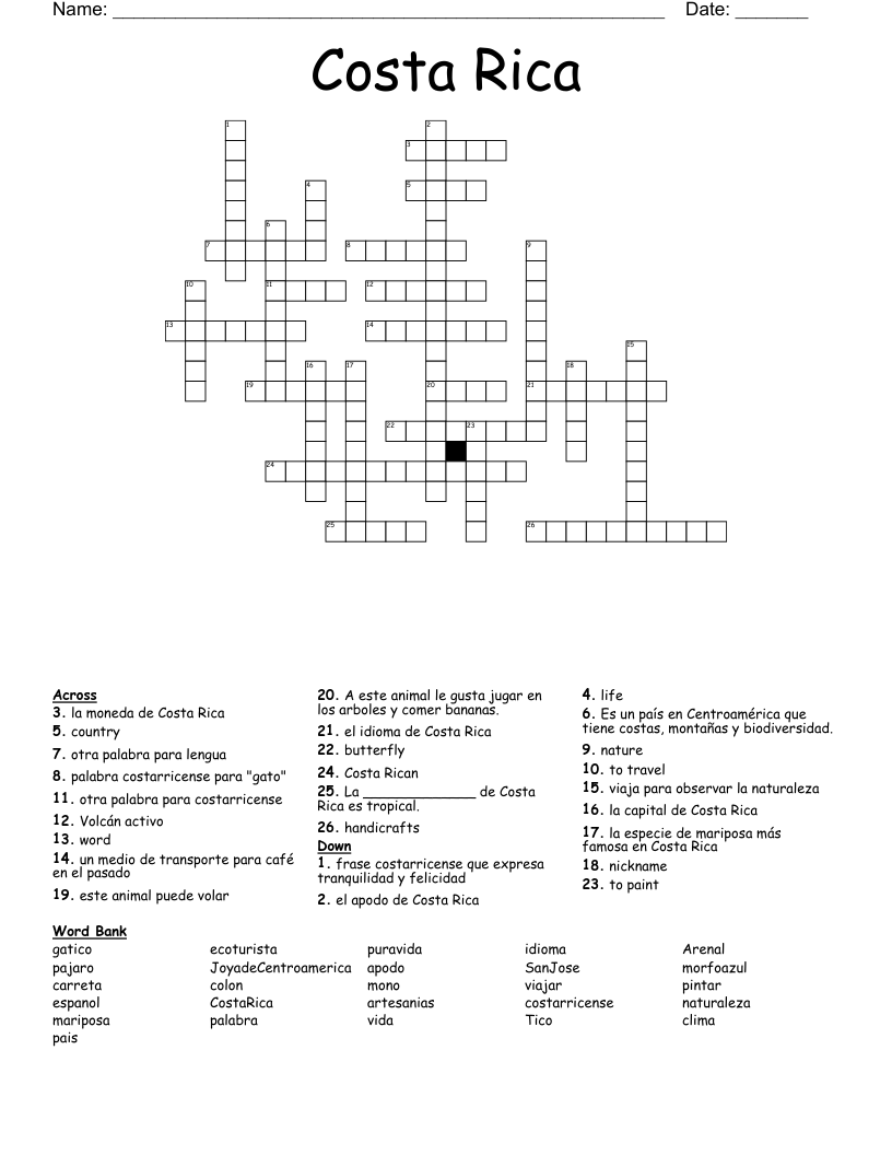Costa Rica Crossword