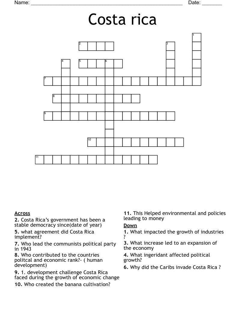 Costa rica  Crossword