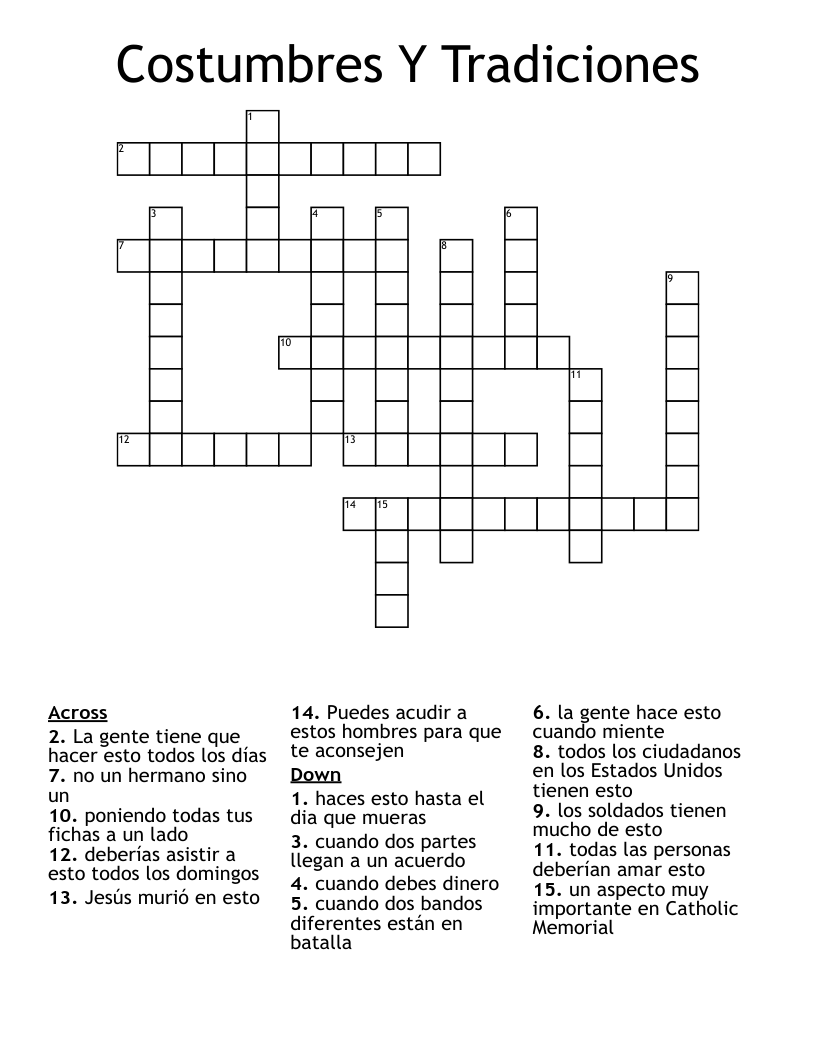 Costumbres Y Tradiciones Crossword