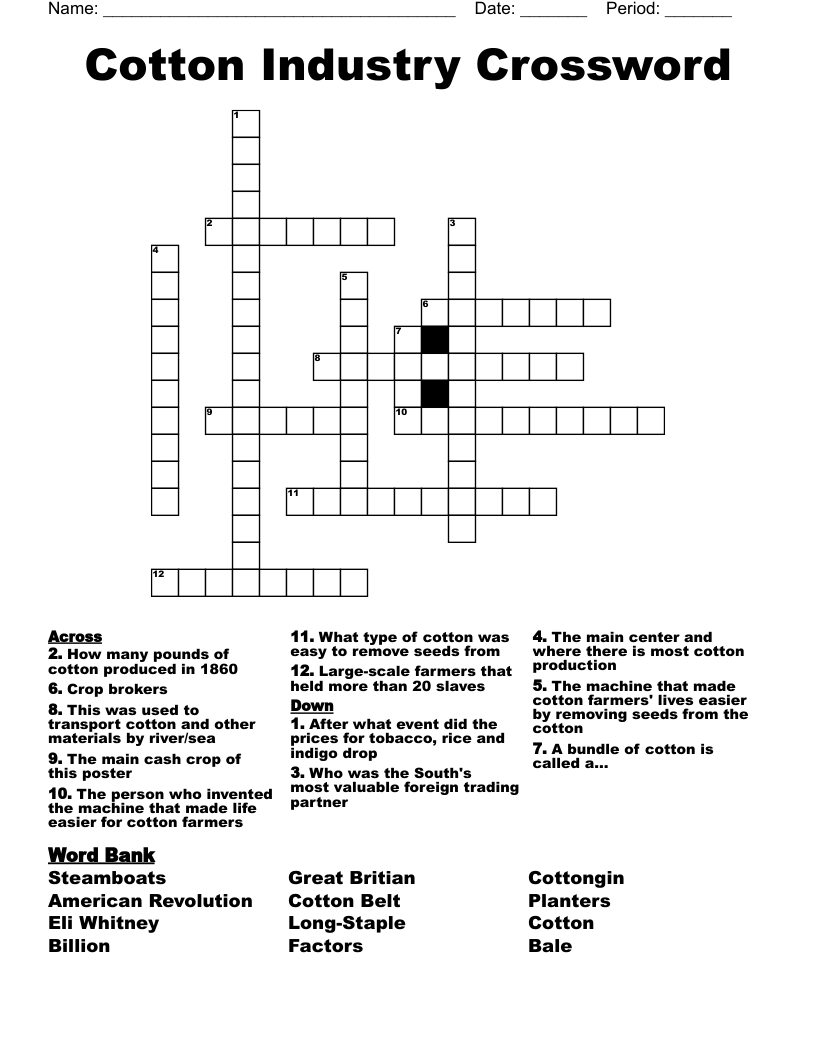 Cotton Industry Crossword
