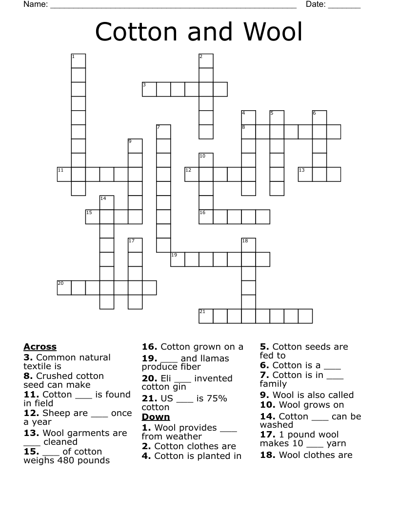 Cotton and Wool Crossword