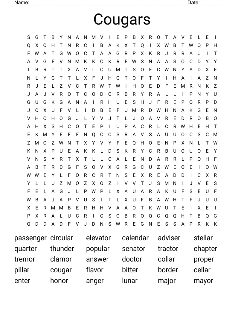 Cougars Word Search