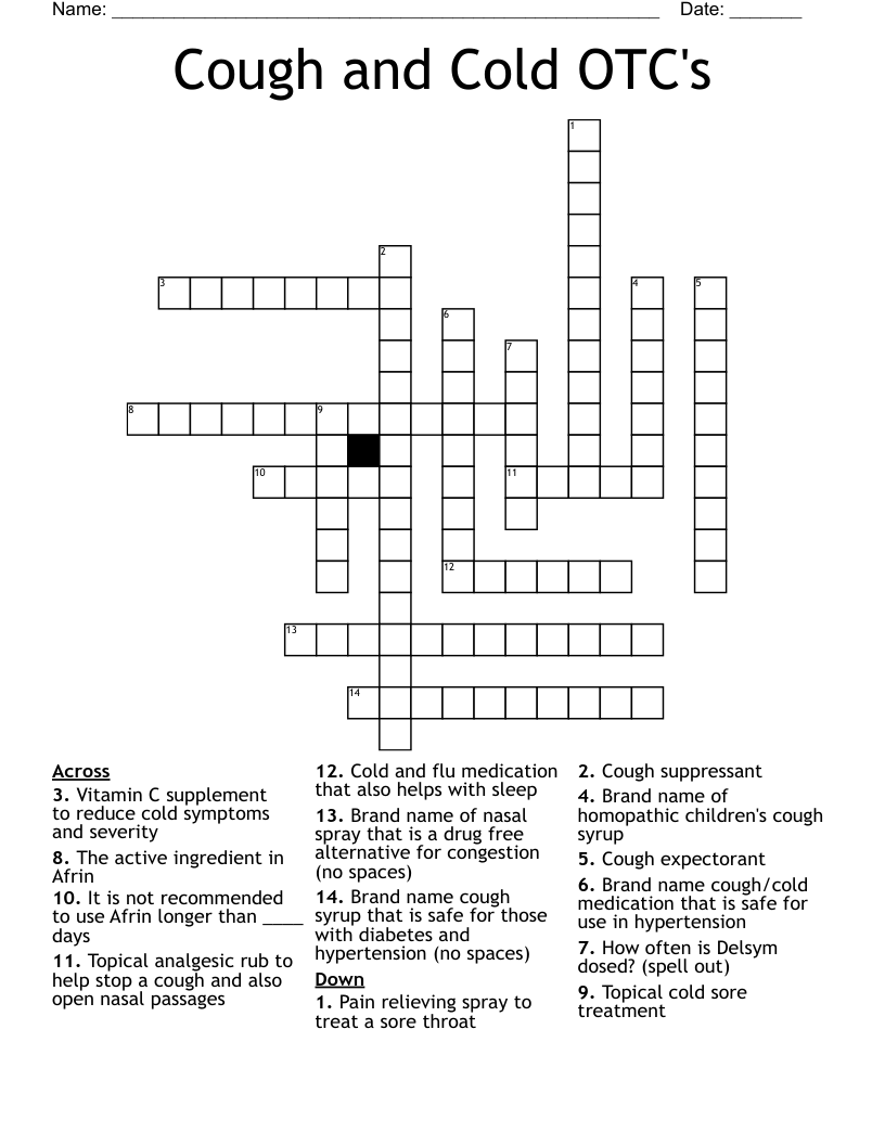 Cough and Cold OTC's Crossword