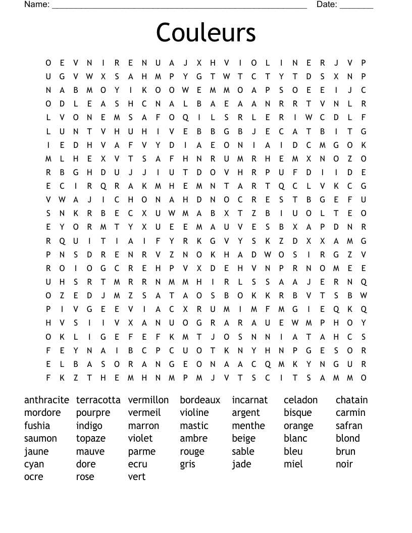 Couleurs Word Search