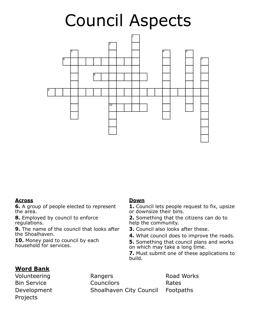 Council Aspects Crossword