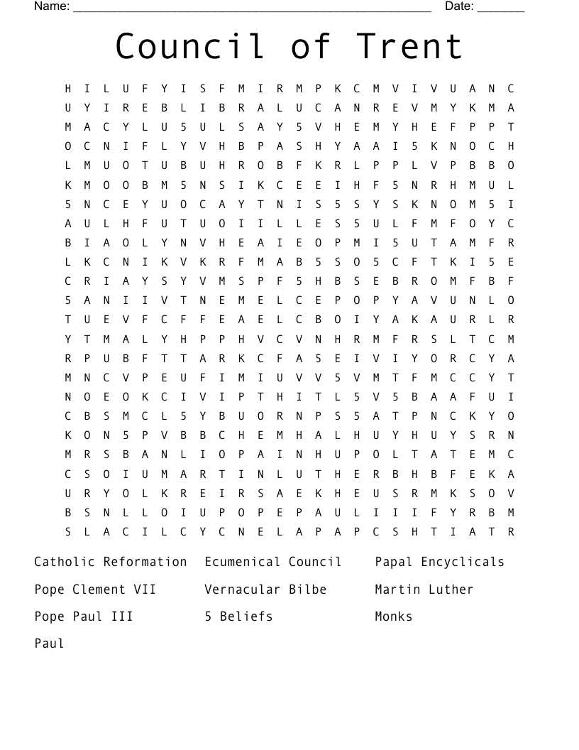Council of Trent Word Search