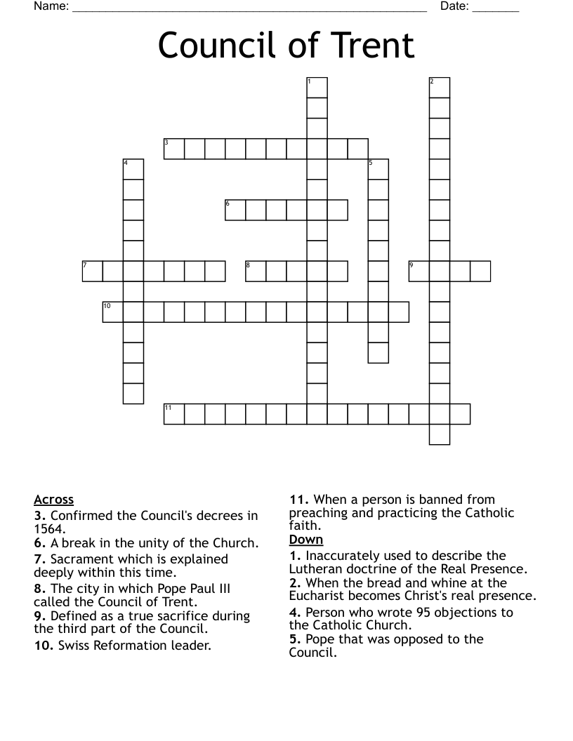 Council of Trent Crossword