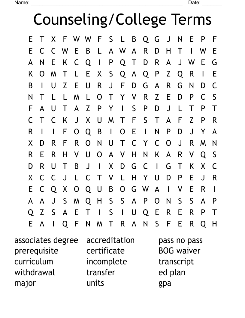 Counseling/College Terms Word Search