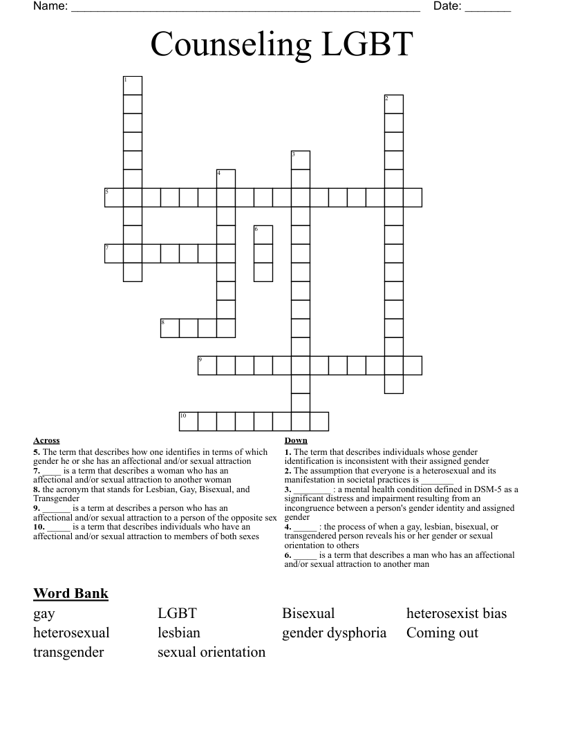 Counseling LGBT Crossword