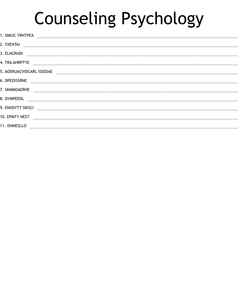 Counseling Psychology Word Scramble